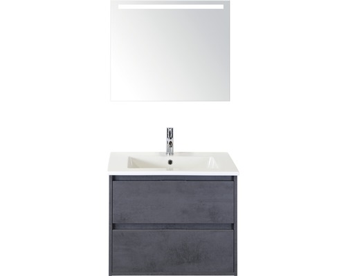 Badmöbel-Set Sanox Porto BxHxT 71 x 170 x 51 cm Frontfarbe beton anthrazit mit Waschtisch Keramik weiß und Waschtischunterschrank Waschtisch Spiegel mit LED-Beleuchtung-0