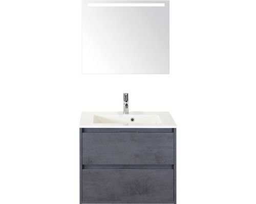 Badmöbel-Set Sanox Porto BxHxT 71 x 170 x 51 cm Frontfarbe beton anthrazit mit Waschtisch Mineralguss weiß und Waschtischunterschrank Waschtisch Spiegel mit LED-Beleuchtung-0