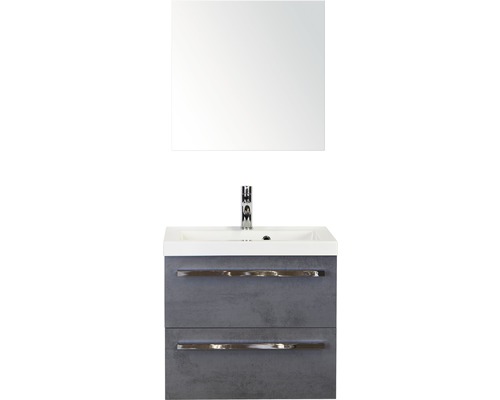 Badmöbel-Set Sanox Seville BxHxT 60 x 170 x 46 cm Frontfarbe beton anthrazit mit Waschtisch Mineralguss weiß und Waschtischunterschrank Waschtisch Spiegel-0