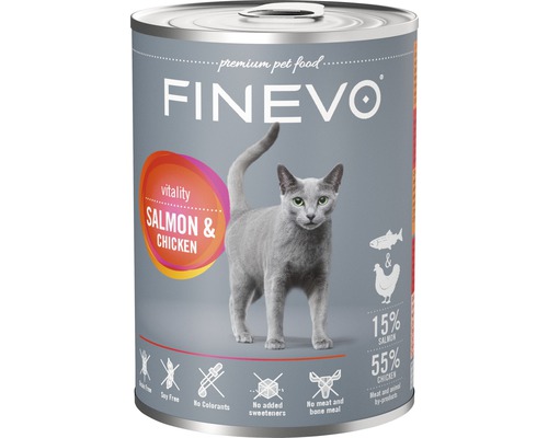 Katzenfutter nass FINEVO Vitality Lachs und Huhn 400 g-0