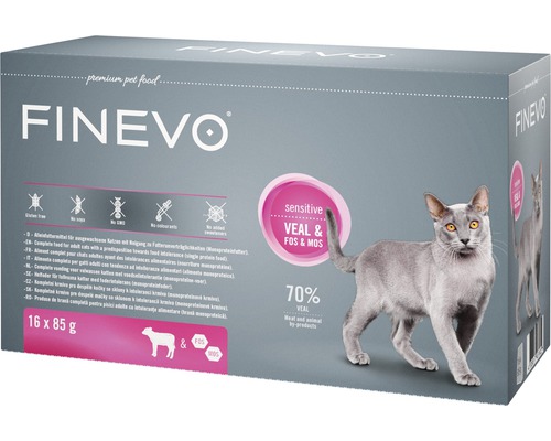 Katzenfutter nass FINEVO Sensitive Cat Kalb mit Fos&Mos 16x85 g, Monoprotein, Singleprotein