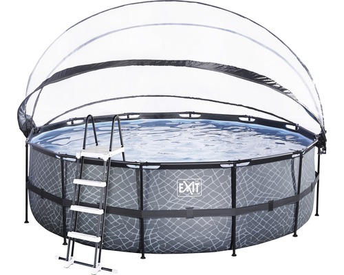 Aufstellpool Framepool-Set EXIT StonePool rund Ø 450x122 cm inkl. Sandfilteranlage, Abdeckung & Leiter Steinoptik