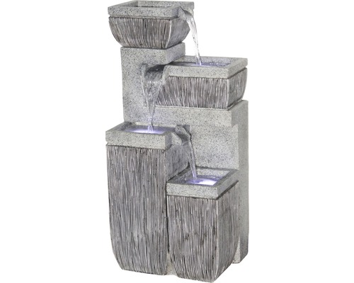 Design Gartenbrunnen mit 4 Stufen 38,7x32,3x80,3 cm Kunststein grau inkl. Schlauch und Pumpe