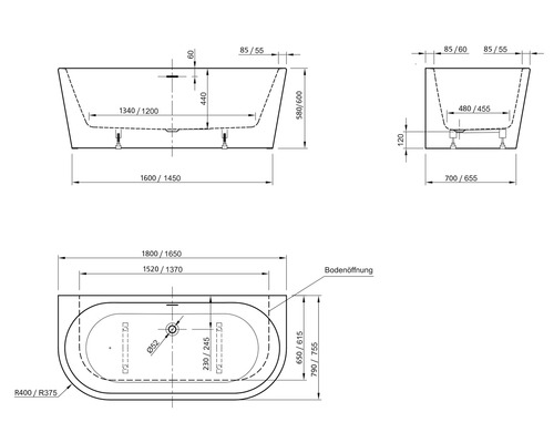 Freistehende Badewanne Messina 180x79 Cm Weiss Inkl Ab Und Uberlaufgarnitur Bei Hornbach Kaufen