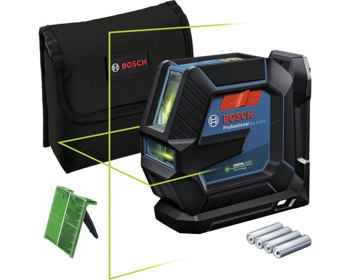 Linienlaser Bosch Professional GLL 2-15 G inkl. Laserzieltafel und 4 x 1,5 V-LR6-Batterie (AA)