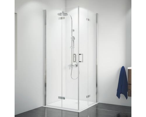 Eckeinstieg Drehfalttür Breuer Express Q72 Panorama 90x90 cm Klarglas Profilfarbe chrom