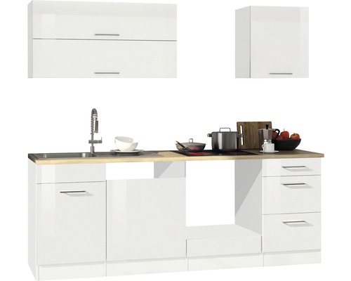 Küchenzeile Held Möbel Mailand 220 cm Frontfarbe Weiß Hochglanz Korpusfarbe Weiß 563.1.6210