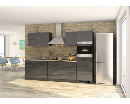 Küchenzeile Held Möbel Mailand grafit hochglanz 290 cm inkl. E-Geräte 605.1.6211