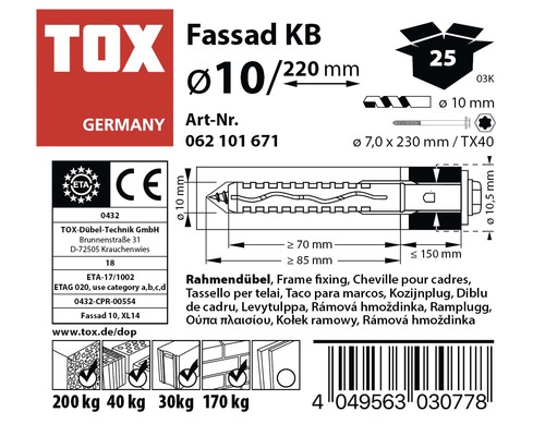 TOX Rahmendübel Fassad KB 10 x 160 mm 062101641