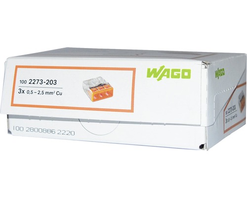 2273-203,COMPACT-Verbindungsklemme,3-Polig 0,5-2,5qmm² orange WAGO Klemmen 