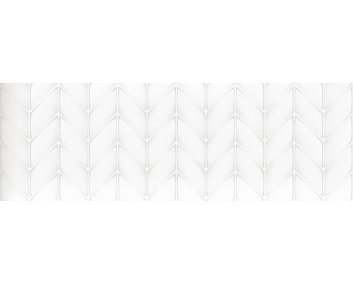 Wandfliese Aden Snow weiß 3D glänzend 30x90 cm rektifiziert
