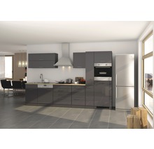 Küchenzeile Held Möbel Mailand 330 cm Frontfarbe Grau Hochglanz Korpusfarbe Graphit inkl. Einbaugeräte 623.1.6211-thumb-0