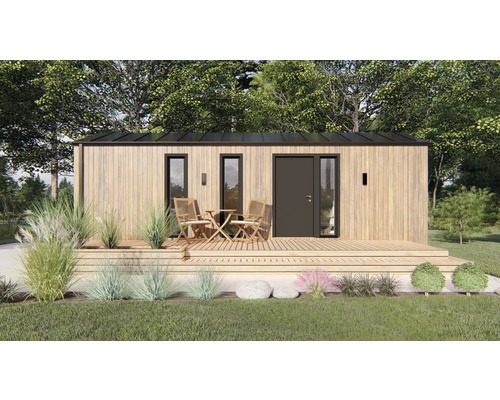 Tiny House, Gartenhaus Modern Ausbauversion inkl. Fußboden 900 x 300,2 cm natur