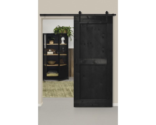 Schiebetür-Komplettset Barn Door Vintage schwarz grundiert MidBar gerade 95x215 cm inkl. Türblatt,Schiebetürbeschlag,Abstandshalter 35mm und Griff-Set