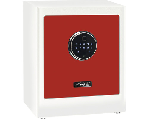 Möbeltresor Basi mySafe Premium 350 weiß/rot mit Elektronikschloss und Fingerprint