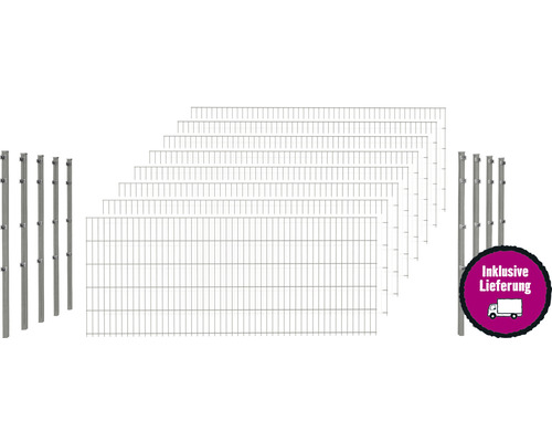 Doppelstabmattenset 8/6/8 inkl Pfosten mit Klemmhalter 143 cm x 20 m, feuerverzinkt