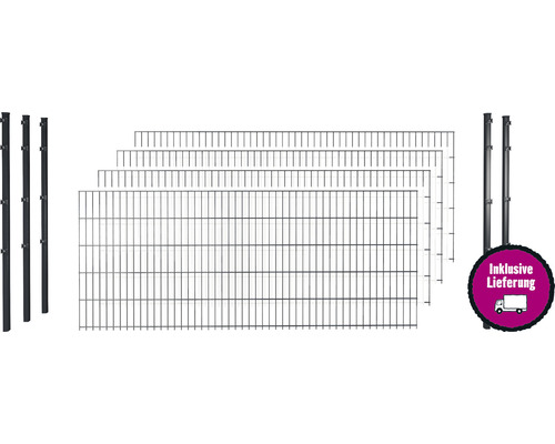 Doppelstabmattenset 8/6/8 inkl Pfosten mit Klemmhalter 63 cm x 10 m, anthrazit