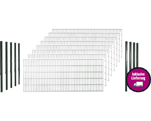 Doppelstabmattenset 8/6/8 inkl Pfosten mit Flachhalter 83 cm x 20 m, grün