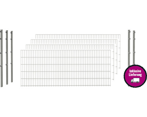 Doppelstabmattenset 6/5/6 inkl Pfosten mit Klemmhalter 203 cm x 10 m, feuerverzinkt