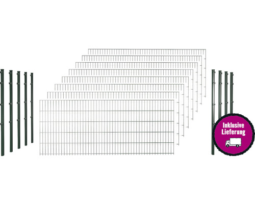 Doppelstabmattenset 6/5/6 inkl Pfosten mit Klemmhalter 103 cm x 20 m, grün