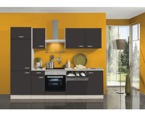 Küchenzeile Optifit Faro220 270 cm Frontfarbe Anthrazit Matt Korpusfarbe Akazie inkl. Einbaugeräte KPFR 2702DE-9+