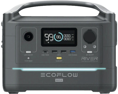 EcoFlow Akkubatterie Power Station EcoFlow RiverMAX 12 V 576 Wh tragbar in 1,5 h voll geladen