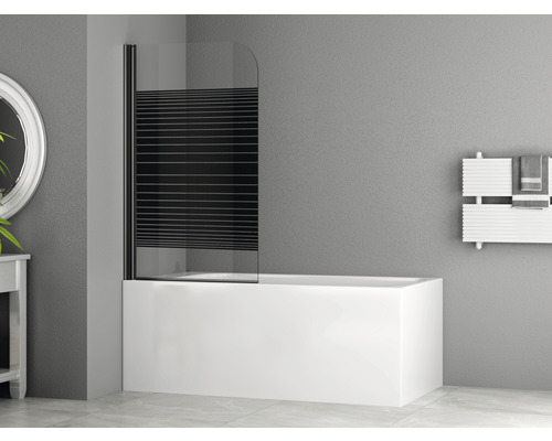 Badewannenaufsatz 1-teilig basano Abeto 75 x 140 cm Glasdekor Querstreifen Profilfarbe schwarz matt-0