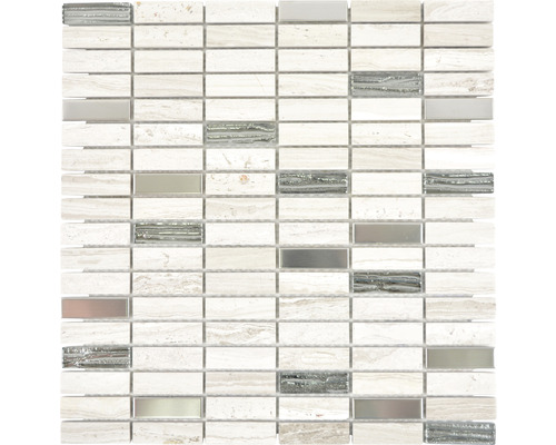 Natursteinmosaik XNM SM67 29,8x30,4 cm grau/weiß