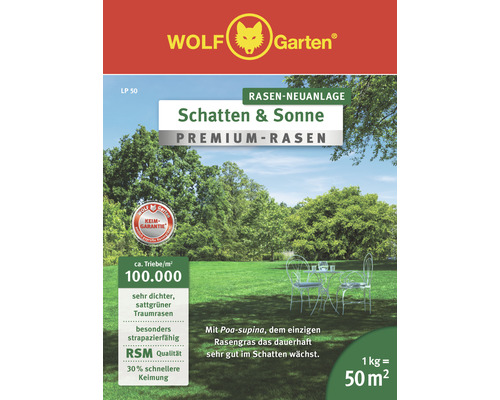 Wolf Garten Premium-Rasen Saatgut Schatten & Sonne LP10 für 10 m² 