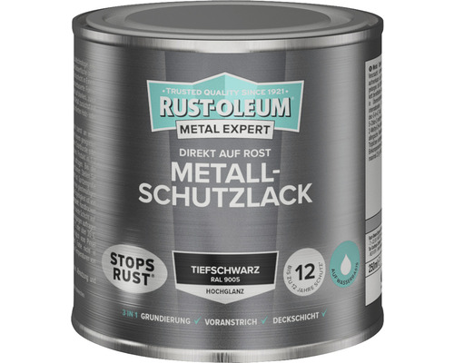 RUST OLEUM METAL EXPERT Metalschutzlack Hochglänzend Wasserbasiert RAL9005 schwarz 250 ml