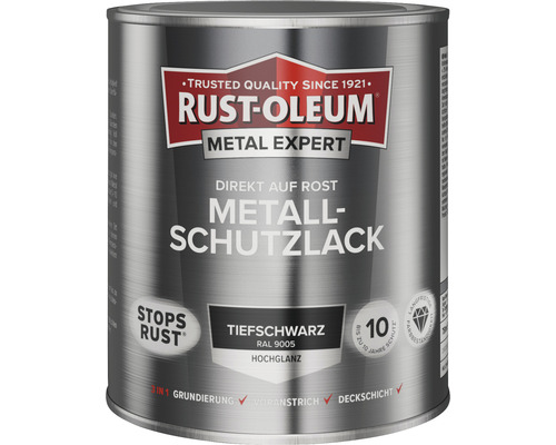 RUST OLEUM METAL EXPERT Metalschutzlack Hochglänzend RAL9005 tiefschwarz 750 ml