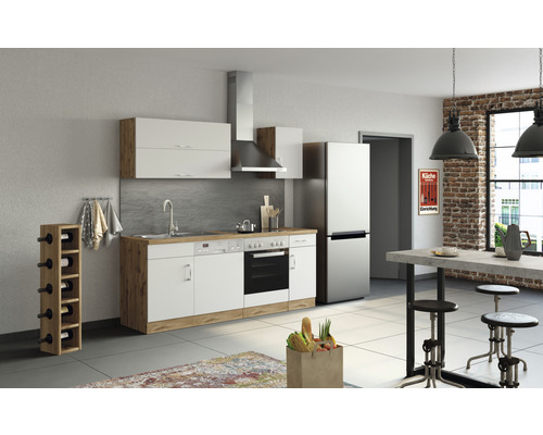 Küchenzeile Held Möbel Sorrento 210 cm Frontfarbe Weiß Matt Korpusfarbe Eiche 1002.6279
