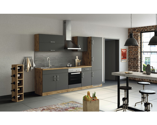 Küchenzeile Held Möbel Sorrento 270 cm Frontfarbe Anthrazit Matt Korpusfarbe Eiche 1004.6280