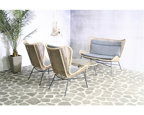 Gartenmöbelset Loungeset SenS-Line garden furniture 4 -Sitzer bestehend aus: Bank, 2x Sessel, Tisch Stahl Beige