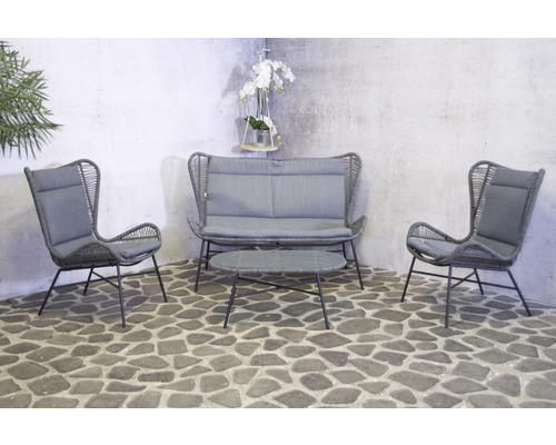Gartenmöbelset Loungeset SenS-Line garden furniture 4 -Sitzer bestehend aus: Bank, 2x Sessel, Tisch Stahl Anthrazit
