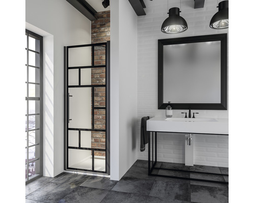 Duschtür in Nische SCHULTE Alexa Style 2.0 80 cm Profilfarbe schwarz Glasdekor Atelier mit Schmutzabweisende Glasbeschichtung