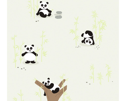 Vliestapete 38142-1 Little Love Panda & Bambus grün grau