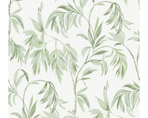 Vliestapete 37830-1 Attractive Blätterranke grün weiß