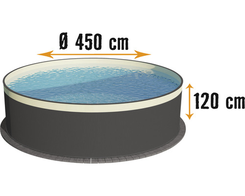 Aufstellpool Stahlwandpool Planet Pool rund Ø 450x120 cm ohne Zubehör anthrazit mit Overlap-Folie sand