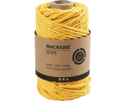 Makramee Garn 4 mm, gelb, dreifädig