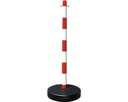 Kettenständerset Kunststoff Pfosten Ø 40 90 cm rot-weiß Fußplatte dreieckig, Absperrkette, Verbindungsglieder und befüllbaren runden Fuss