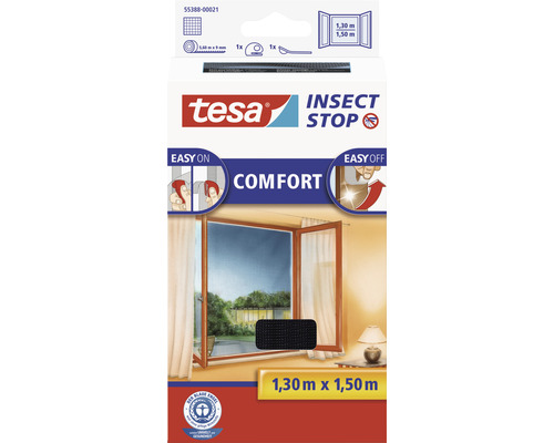 Fliegengitter für Fenster tesa Insect Stop Comfort anthrazit ohne Bohren 130x150 cm