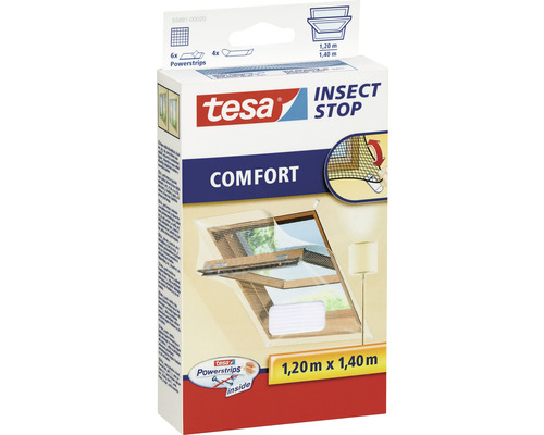 Fliegengitter für Dachfenster tesa Insect Stop Comfort ohne Bohren weiss 120x140 cm
