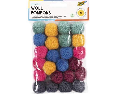 Woll-Pompons PARTY 24 Stück 6 Farben