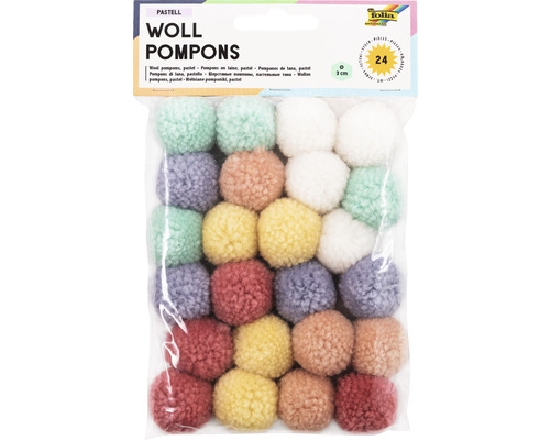 Woll-Pompons PASTELL 24 Stück 6 Farben