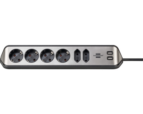 Brennenstuhl estilo Eck-Steckdosenleiste 6-fach + 2x USB 45° Anordnung edelstahloberfläche 2 m