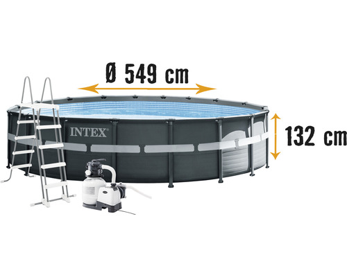 Aufstellpool Framepool-Set Intex Ultra Rondo XTR rund Ø 549x132 cm inkl. Sandfilteranlage, Leiter & Verrohrung grau-0