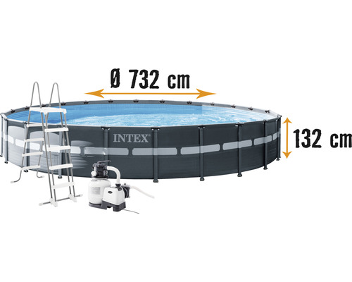 Aufstellpool Framepool-Set Intex Ultra Rondo XTR rund Ø 732x132 cm inkl. Sandfilteranlage, Leiter & Verrohrung grau