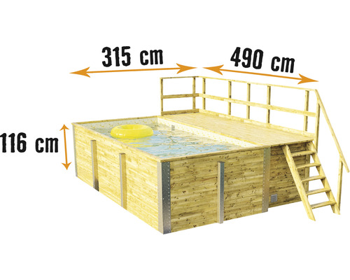 Aufstellpool Holzpool-Set Weka 595 rechteckig 490x315x201 cm inkl. Bodenschutzvlies, Innenauskleidung, Filtersand, Skimmer, Filteranlage sand/weiß
