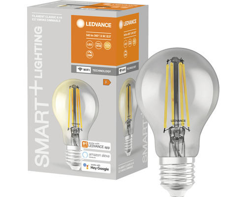 Ledvance Smart WIFI Filament Classic LED-Lampe dimmbar A60 E27/6W(44W) rauchglas 540 lm 2500 K warmweiß